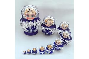 BSOMAM 10-Layer Russian Nesting Dolls Big Belly Blue & White Porcelain Nesting Dolls, Handcrafts Satin Wood Russian Dolls Wishing Doll for Hold Items