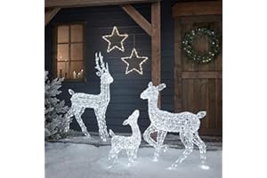 Lights4fun Famiglia di 3 Renne Luminose In Acrilico con 540 LED Bianco con Timer Decorazione di Natale Illuminazione Natalizia per Interni Giardino Esterni