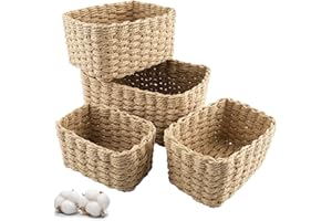Zosenyer Cestas Mimbre Juego de 4 Piezas, Cestas Almacenaje Apilables, Que se Pueden Usar Comoorganizador cajones baño y cestas de pañales para bebés (Marrón claro)