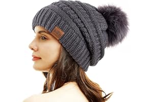 REDESS Damen Winter Pom Pom Beanie Mütze mit warmem Fleece gefüttert, Dicker Slouchy Snow Knit Chunky Baggy Skull Ski Cap