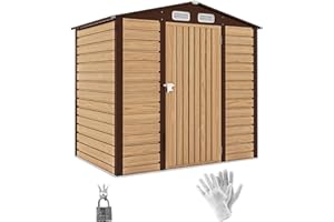 Outsunny Abri de jardin en métal 2,27 m², facile à monter, structure en acier galvanisé améliorée, abri à outils extérieur, toiture 2 pans avec aérations, gants et cadenas inclus, 190x131x188cm, chêne