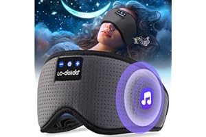 LC-dolida Maska do spania Bluetooth, 200% zaciemnienie, 6A, lodowy jedwab, maska na oczy z torbą podróżną, maska na oczy ze słuchawkami Bluetooth z regulowanym paskiem, do podróży, drzemki, pracy