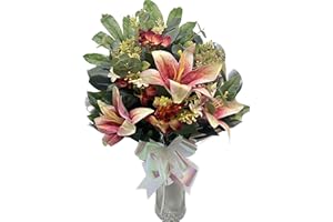 PLUS HOME Ramo para Cementerio de Flores Artificiales de Tela para Todos los Santos Medida + -78cm.ENCARADO Lilium Burdeos