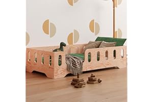 smartwood Cama Infantil 90x200 - Cama Montessori de Madera Certificada FSC, con Barandilla de Protección y Somier Resistente hasta 230 kg - para Niño y Niña - Montaje Fácil - TILA 2L