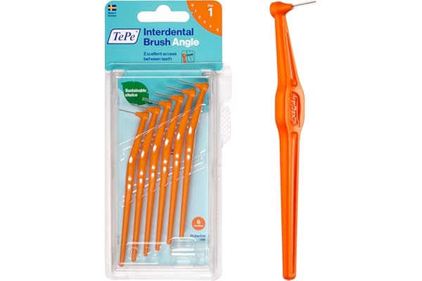 Brossette Interdentaire TePe Angle, Orange, 0.45mm/ISO 1, 6pcs,élimine la plaque dentaire, nettoyage facile et efficace entre les espaces interdentaires très serrés