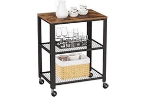 ‎VASAGLE Vasagle Serving Trolley Kitchen Trolley 4 Wheels Steel Frame 3 Shelves for Kitchen Living Room Industrial Design Vintage Brown Black LRC78X