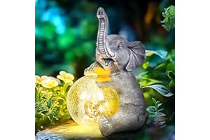 GIGALUMI Statues solaires de Jardin en Verre - Figurine d'éléphant pour extérieur, Cour, décoration de Jardin, Cadeaux Uniques pour Maman, pour Femme, décoration d'éléphant pour terrasse