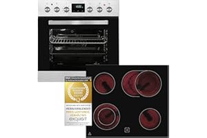 Exquisit Herdset EHE185-HBZ-020-Set inox | Herd mit Backofen 75 L Garraum | 9 Programme | EEK A | LED | Edelstahl Design