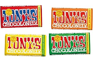Tony's Chocolonely Zestaw czekolady mlecznej, 4 x 180 g, nasze ulubione batoniki, batonik czekoladowy, 32% kakao, zestaw upominkowy, prezenty, czekolada Fairtrade