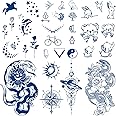 Aresvns Semi-Permanent Tattoos for Women Men, Realistic Temporary Tattoo, Waterproof and Long-Lasting 2-3 Weeks, Dark Blue Fake Tattoos for Adult and Teens