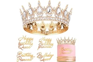 Otuuz Corona di Compleanno Vintage per Donne e Ragazze Tiara per Torta con 4 Topper per Torta di Happy Birthday Decorazioni per Torta di Compleanno per Regina e Principessa