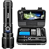 Blukar Taschenlampe LED Aufladbar, 20000 Lumen Extrem Hell Zoombare Taktische Taschenlampen Starke mit 5 Lichtmodi, IP67 Wass