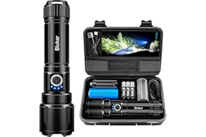 Blukar Taschenlampe LED Aufladbar, 20000 Lumen Extrem Hell Zoombare Taktische Taschenlampen Starke mit 5 Lichtmodi, IP67 Wass