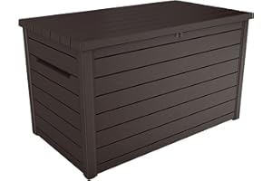 Keter Ontario - Arcón exterior, Baúl almacenaje, Capacidad 870L, Resina, Color Marrón, Ordenación jardín y terraza, 147 x 83 x 86 cm