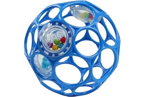 Bright Starts, Oball Rattle, niebieski – elastyczny i łatwy w dotyku design, dla dzieci w każdym wieku