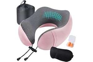 GOTANC Cuscino da Viaggio, Cuscino Collo Memory Foam, Cuscino Cervicale da Ufficio Portatile, con Maschera per Dormir, Tappi auricolari, Borsa per Trasporto, Ideale per Viaggiare in Aereo, Auto e Treno