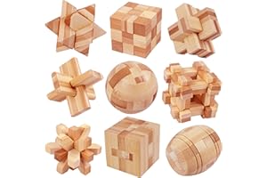 Qanmua 9 Stück Knobelspiele Holz, Geduldspiele IQ Puzzle Set 3D Puzzle Brainteaser Knobelspiele für Erwachsene Geduldspiel Intelligenz, 3D Holz Puzzle für Kinder und Erwachsene, 4.5cm