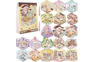 JYNVO Set di 20 adesivi 3D per casa, in miniatura 3D con pinzetta rosa, fai da te Cozy Little Home House Scene Sticker Book, Fun DIY Stickers Scene, Relief Stress per adulti e bambini