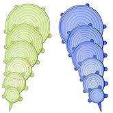 Vexquivera 12PCS Silicone Food Covers - 6 Different Sizes Stretch Lids, Reusable for Yogurt Pot, Microwave Can & Tin - Green 