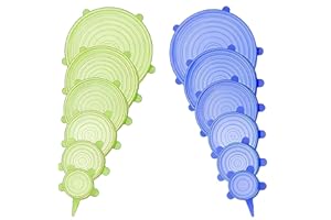 Vexquivera 12PCS Silicone Food Covers - 6 Different Sizes Stretch Lids, Reusable for Yogurt Pot, Microwave Can & Tin - Green & Blue