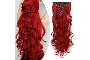 S-noilite Set 8pcs Clip in Hair Extensions Extension Clip Capelli Veri Testa Piena 18Clips Parrucchino 60cm Riccio Rosso scuro