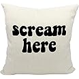 Mancheng-zi Funny Scream Decor, Scream Pillow Covers 18x18, Fun Pillows,Fun Throw Pillows,Funny Throw Pillows,Fun Decorative Pillows,Scream Here Funny Humor Throw Pillow Case(White)