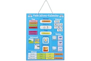 Navaris Kalender Tafel für Kinder - Lerntafel Jahreszeiten Uhr - Magnet Spiel Lernuhr - Kinderkalender Jahreskalender - magnetisch - blau - deutsch