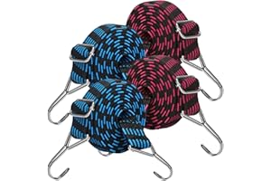 Farerkass Pack de 4 Tendeur Elastique Réglables, Tendeurs Elastique avec Crochets, Corde Elastique Plate Tendeur Idéal pour Le Transport de Charges, Vélo, Moto, Voiture, Camping