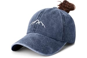 Hebenie Ponytail Baseball Cap for Women - Washed Ladies Baseball Caps Cotton Vintage High Bun Pony Embroidered Classic Adjustable Ponytail Cap