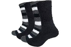 Chalier Cozy 4 Paare Kuschelsocken Herren Flauschige Socken Weiche Bequeme Winter Dicke Socken Warme Bettsocken Herren Geschenke für Männer Frauen Einheitsgröße
