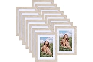 Vasemouh Cornice 10x15 con Passepartout o Cornice 13x18 Senza Passepartout,Portafoto da Tavolo o Parete, Perfetto per Casa Ufficio, Cornice in Colore Beige Legno Mdf Set 15
