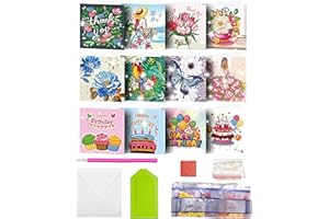 MEDOYOH 12er-Set DIY Diamond Painting Grußkarten mit Umschlag, Diamantmalerei Blanko Kunstkarten für Geburtstag Muttertag Weihnachten Jubiläum Erntedankfest, Geburtstag 04