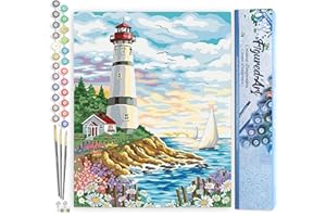 Figured'Art Paint by Numbers for Adults Lighthouse on a Beautiful Day 40x50cm - Craft Art Painting DIY Kit Rolled Canvas Without Frame