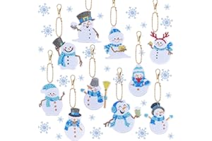 AnyDesign 10Pcs Christmas Diamond Art Keychain Kit Blue Snowman DIY Gem Painting Key Chain with Sliver Rope Rhinestone Mosaic Making Full Drill Diamond Pendant for Xmas Art Crafts Supplies
