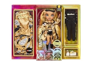 Rainbow High Slumber Party Marisa Golding - Bambola alla moda dorata e set da gioco con 2 abiti Mix&Match, sacco a pelo e accessori pigiama party - Per bambini dai 6 ai 12 anni