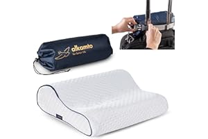‎ALKAMTO alkamto Reisekissen-Campingkissen-ergonomisches Memory-Schaum-Kissen mit temperaturregulierendem Bezug-Oeko-TEX Made IN Green (35 x 30 x 10/8 cm - Weiß)