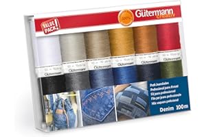 Gütermann creativ Set hilo de coser con 12 bobinas el hilo para tejanos Denim 100 m en los colores típicos de pespuntes de vaquero