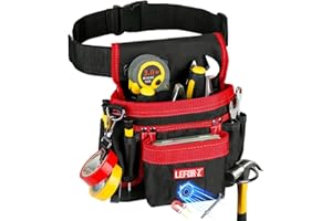 LEFOR·Z Werkzeuggürtel,Magnetische Werkzeugtasche mit 14 Taschen,Werkzeuggürtel Herren,Abnehmbare und Verstellbare Werkzeugtasche Gürtel für Elektriker,Tischler,Bauarbeiter,Schwarz Rot