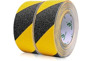 2 Pack Bande Antidérapante Adhésive pour Escaliers, Ruban Adhésif de Sécurité, Ruban Adhésif Antidérapant Jaune Noir, Rubans d'Avertissement, Marquage de Sécurité (5CM x 10M), BOMEI PACK