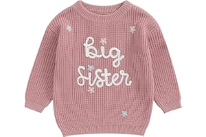 LYSINK Süßer Pullover für Babys, Mädchen, Schwester, Buchstaben, Blumenstickerei, langärmelig, Rundhalsausschnitt, Strickwaren, Herbst und Winter