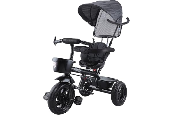 JoyRide Stroller Tricycle Baby Trike Tricycle with Canopy and Parental Adjust Push Handle for Kids Boys Girls Age Group 1.5 to 5 Years (Black)