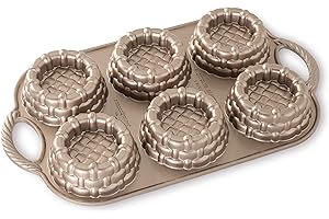 Nordic Ware Kosze na kruche ciasto forma do ciastek, mini kosz forma do ciasta, odlewana aluminiowa forma na ciasto, taca na muffinki na wiosnę, wyprodukowana w USA Kolor: toffi, pojemność 3 filiżanek