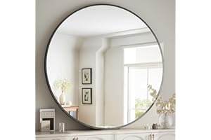 BEAUTYPEAK Miroir Mural Rond décoratif de 50 cm pour Salle de Bain, vanité, Salon, entrée, Rond, encadré dans Un Cadre en Aluminium élégant