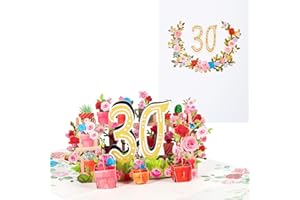 ANEWISH Kartka pop-up 30. urodziny, kwiaty 3D, romantyczna kartka na 30. rocznicę, dla rodziny, ukochanych, przyjaciół, kolegów z klasy