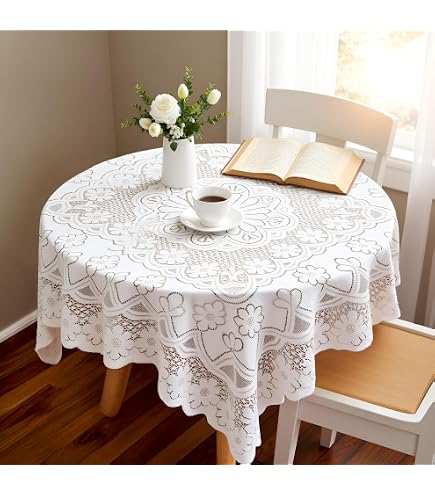 Rakila Tovaglia Rotonda In Pizzo Vintage Color Caffè – Ricamata, 178 Cm, Per Matrimoni E Feste, 100% Poliestere - 2