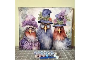 Tucocoo Rooster Family Paint by Numbers 40x50cm Canvas DIY Oil Painting for Adults with Brushes and Acrylic Pigment Elegant Chicken Funny Animal Picture for Home Decoration Gifts