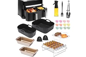 ENSINE Air Fryer Accessoires Pour Moulinex Easy Fry Dual Friteuse sans huile 8,3L, 23pcs Avec Moule En Silicone Pour Friteuse À Air, Racks, Spray Huile Cuisine,Moule Muffin，Moule à Pain, etc.