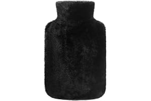 samply Hot Water Bottle with Cover - 2L Hot Water Bag with Furry Cover, Black