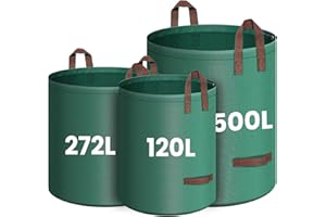 IWTTWY 3x Sac Dechets Verts 120/272/500L, Resistant Indéchirables Sac Jardinage Dechets avec 4 Poignées Résistantes, Sac de jardin dechet vert Pliable, Sac jardin Autoportant