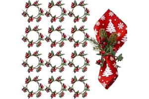 ACTOYS Rond de Serviette Noel 12 Pièces Ronds de Serviettes, Porte Serviette Noel Baie de Noël, Décorations Table pour Dîner, Fête (Baies, S)